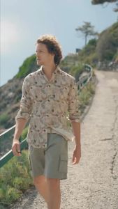 Áo Sơ Mi Nam Tay Dài CAMICISSIMA Nâu Sáng Họa Tiết  Vải Linen Form Shape Fit Dòng Trendy - TDLLBRO2016