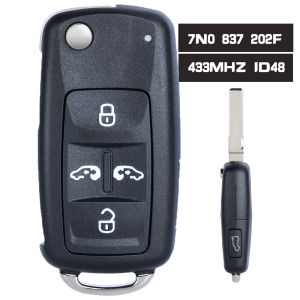 KEYECU 433 MHz ID48 Chìa Khóa Điều Khiển Từ Xa Ô Tô Thông Minh Fob 3B Dành Cho Volkswagen Multivan Sharan 2011-2016 7N0837202K 7N0837202F Chất Liệu ABS