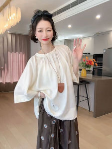 YUFUQING | Áo sơ mi trắng tay giữa rộng rãi phong cách Pháp mùa hè mới thường ngày đa năng thoải mái chất liệu polyester dài tay cổ tròn