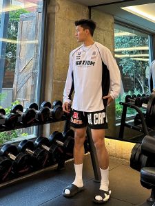 Satjdm American Wear Patchwork Contrast Color Raglan Sleeve Long Sleeve Training Clothes T-shirt Fitness Running Sports Student 2024