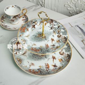 Luxurious Bone China Jungle Style Dinner Plate Steak Plate Afternoon Tea Dessert Plate Western Dining Utensils Gift Box Set