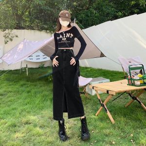 Chân váy bò dài chân váy jean chân váy công sở hàng Quảng Châu( mã 2)