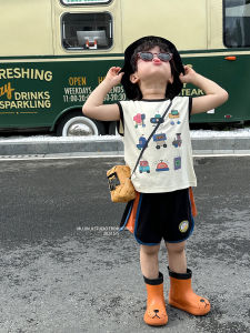 Boys Summer Sleeveless round Neck Cotton Vest Cartoon Car Design Breathable Base Layer Top for Active Kids Comfortable Lightweight