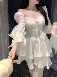 ali9 French Style Rich Gold Birthday Dress Dress Super Girl Gentle Senior Puff Sleeve First Love Princess tiskirt