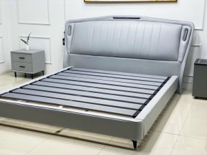 Giường ngủ gia công LACASAmẫu theo yêu cầu nệm da Symili cao cấp khung gỗ MDF chống ẩm vạt nan Polywood.