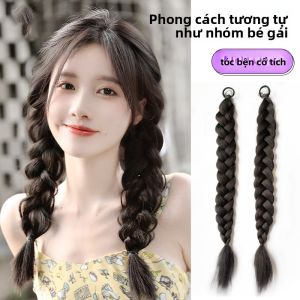 MONLEYTA | Băng đô giả hai đuôi ngựa giả tóc dài giả cho nữ giả mèo đuôi ngựa giả tóc giả bằng sợi lụa chịu nhiệt độ cao giả mèo