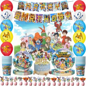 Hasbro | Digital Monster Birthday Party Decorations Digimon Paper Cup Plate Balloon Banner Cake Toppers Kids Baby Shower Party Supplies