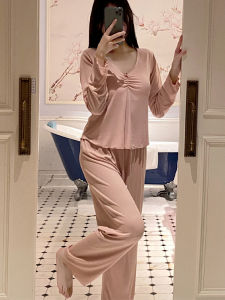 Modal Bộ Đồ Ngủ Nữ Xuân Hè 2024 Phong Cách Mới Cotton Nguyên Chất Dài Tay Gợi Cảm Nhà Quần Áo Có Miếng Lót Ngực