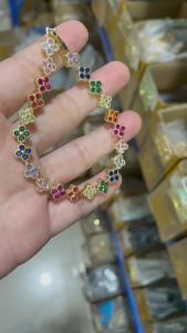 1pc Rainbow Colorful Clover Zircon Bracelet Fashion Charm Gorgeous Charm Exquisite Cute Sweet Shining Crystal Jewelry Gift