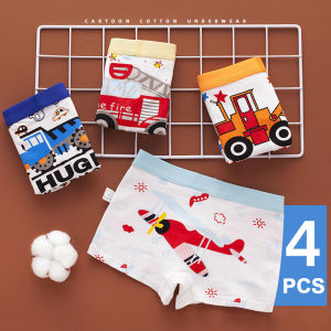 4 Pcs/Set Boys Boxer Briefs Truck Helicopter Fire Bulldozer Truck Underwear Soft Comfortable Breathable Kids Toddler Boy Panties