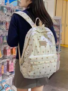 กระเป๋าเป้สะพายหลังผ้าฝ้ายลายดอกไม้ขนาดเล็ก กระเป๋าใส่หนังสือสำหรับนักเรียนมัธยมต้น นักเรียนมัธยมปลาย นักศึกษาใหม่ กระเป๋าสะพายไหล่แบบลำลองฤดูใบไม้ร่วงและฤดูหนาว