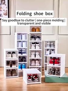 One Layer Transparent Foldable Shoe Rack Cabinet Storage Organizer Box Shelf Installation-Free