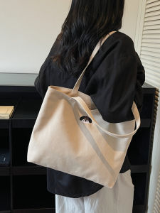 Cute Embroidered Dog Canvas Tote Bag Large Capacity Retro Handbag Womens New 2025 Casual Shoulder Bag Soft Nylon Strap