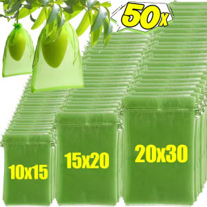 ถุงป้องกันผลไม้50ชิ้นถุงป้องกันนกสตรอเบอร์รี่องุ่นปลูก Grow ผลไม้กระเป๋าตาข่ายอุปกรณ์ทำสวนตาข่ายคลุมผัก