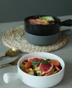 ZEO Ceramic handle bowl Nordic Style Home Kitchen Soup Salad Bowl Noodle Bowl