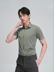Multi-knit Business Casual Mens Shirt Green