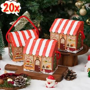 YESPERY 20Pcs House Shape Christmas Gift Box with Handle for Cookie Candy Packaging Party Treat Bag Gift Candy Box