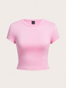 Summer Y2K Women Solid Cotton Crop Tops High Elastic T-Shirt Sporty Soft O-Neck Short Sleeve Tees Street Basic Woman Clothes