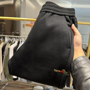 Quần Dài Thể Thao Lót Lông Cừu Dày Màu Đen Rộng Rãi Thường Ngày Có Thắt Lưng Co Giãn Cạp Cao Quần Dài Thời Trang Mùa Thu Đông