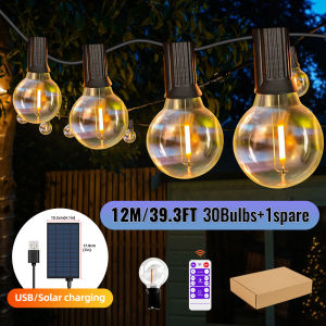 G40 Globe Solar String Lights Outdoor 8 Light Modes USB Charge & Remote Waterproof Plastic Bulbs for Balcony Garland Wedding
