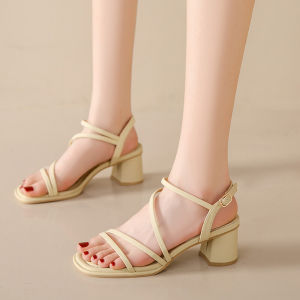 IELGY Women's Thick Heel Sandals: French Fairy Style & Pure Color Simple Temperament Women's Shoes