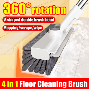 【3 in 1】360° rotation Floor Cleaning Brush Rotatable Magic Wiper Scraper Mop Broom Floor Sweeping Gap Cleaning Squeegee Brush Floor Scrape/wipe/Sweep Long Handle Scrub Brush for Bathroom Kitchen Floor Scrub Long Handle Washing Windows Crevice Brush