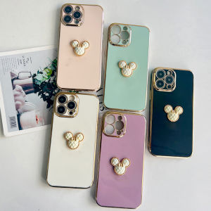 Hontinga Casing Case For OPPO Reno 5 4G 5G 5F 4F 4 4G Reno 4Z 5G 5F 5 Pro 5G Case Mickey Mouse Fashion Solid Color Luxury Chrome Soft TPU Square Phone Case Full Cover Camera Protection Casing Anti Gores Rubber Case