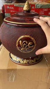 Giỏ ủ ấm tích Phúc Lộc Thọ pha trà xanh hàng Bát Tràng sơn nhũ vàng bền đẹp