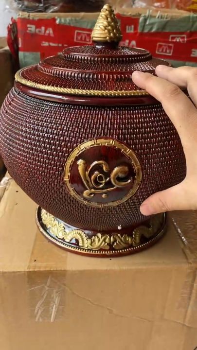 Giỏ ủ ấm tích Phúc Lộc Thọ pha trà xanh, hàng Bát Tràng sơn nhũ vàng ...