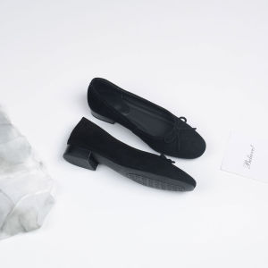 Seasonal Bow Decorated Round Toe Coarse Heel Ladies Shoes