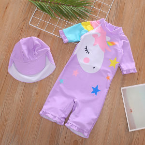 Adorable Childrens One-Piece Swimsuit Long Sleeve Girls Swimwear Baby Protection Sunscreen New 2025 Cute Surf Leisure Style
