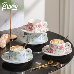 Bincoo đầy màu sắc gốm Barista Latte Bộ tách cà phê Cappuccino tách và đĩa lót 300ml với chiếc đĩa đa