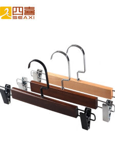 Four Happiness Solid Wood Pants Hanger Wooden Clothing Hanger Sliding Pants Hook Non-Slip Traceless Skirt Clamp for Clothing Store