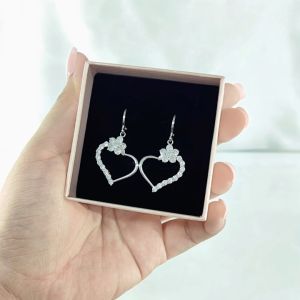 SO SEOUL Amora Open Heart with Dainty Flower Diamond Simulant Cubic Zirconia Left/Right Hoop Earrings