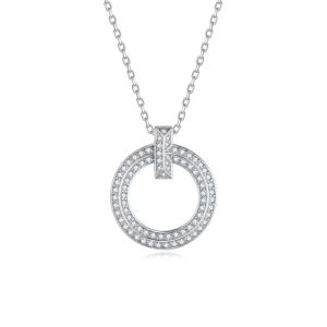 Pretty Beauty Moissanite Circular Arrow Pendant Necklace S925 Silver for Women 18K White Gold Plated Clavicle Chain Fine Jewelry