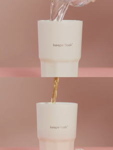 [p49 Name Engraving] Keepe Flask Premium Coffee Tumbler CERAMIC LINER "Vanila Creme" Stylish Stainless Steel Insulated Hot and Cold Coffee Mug with Spout Lid & Strap16oz/450ml