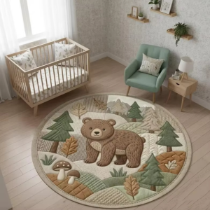 VIKAMA Boho Patchwork Jungle Lion Circular Floor Mat Soft Anti Slip Rug Kids Play Area Balcony Study Room Home Decor Mat