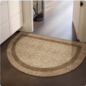 VIKAMA Half Round Woven Texture Grey Beige Braided Minimalist Art Crystal Velvet Door Mat Non Slip Entryway Bedroom Living Room