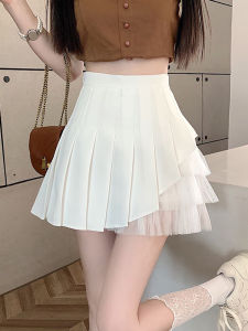 Váy Ngắn Xếp Ly Chữ a Màu Trắng Mới Mùa Hè 2025 Cho Nữ Váy Lưới Nửa Thân Cao Eo Cao Váy Xếp Ly Chữ a Màu Trơn