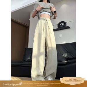 ZHUOCAN | Vintage-style Slanted Cut Drapy Loose Straight Casual Long Pants