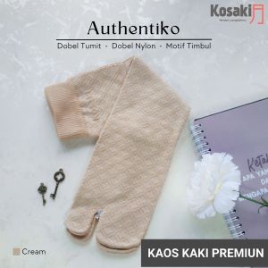 Kaos Kaki Muslimah Jempol Motif KOSAKI AUTHENTIKO Dobel Tumit Kaos Kaki Premium-CREAM