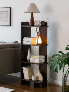 Retro Multi-Layer Storage Rack Simple ชั้นวางหนังสือไม้ห้องนั่งเล่นชั้นจัดเก็บติดผนังตู้หนังสือ