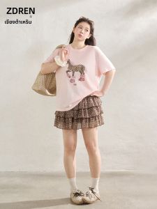ZHANGDAREN | Bộ Đồ Áo Thun Và Chân Váy Dáng Hàn Quốc Dành Cho Người Béo