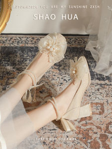 French Style Wedding Shoes Thick Heel Not Tired Feet Mary Jane High Heels Fairy Style Dress Plus Size Womens Shoes 41-43