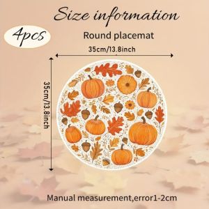 VIKAMA Autumn Harvest Gourd Placemat White Backdrop Pumpkin Maple Leaf Acorn Wildflower Fall Thanksgiving Table Mat Seasonal