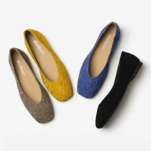 MIOLLIBARN | Velvet Real Sheepskin Square Toe Low-cut Woven Flat Womens Shoe