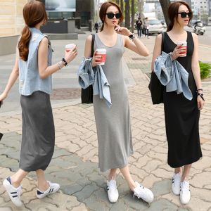Modal Long Sleeveless Backless High Waist A-Line Knitted Dress Women Summer Slim Fit Base Layer Vest Dress Loose Black Dress