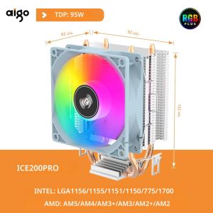 Aigo เครื่องทำความเย็นซีพียูแบบ ICE200PRO 2ท่อทำความเย็นหม้อน้ำ3PIN ระบายความร้อน PWM พัดลมระบายความร้อนที่เงียบสงบสำหรับ Intel 115X 1200 1700 AM4 AM5 AMD