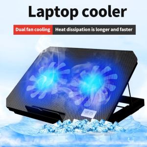 Laptop Cooler Adjustable Height Foldable Laptop Cooing Pad with Dual Cooling Fan Led Light Laptop Stand Fit 14 -17inch Laptop Computer