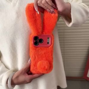 Ốp Điện Thoại iPhone Air Mềm Mại Lông Thỏ Ấm Áp Chống Sốc Chống Xước Có Giá Đỡ Gấp Hình Thỏ Bảo Vệ Camera Dành Cho 11 12 13 14 15 16 17 Pro Max